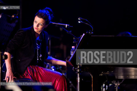 Rome Auditorium Music Park Feb 20 2013.Italian indie rock band Baustelle in concert Fantasma..Francesco Bianconi - lyrics, vocals, guitar, keyboard.Rachele Bastreghi - vocals, keyboard, percussion.Claudio Brasini - guitarEnsemble Simphony Orchestra.  ©Riccardo Musacchio & Flavio Ianniello/Rosebud2