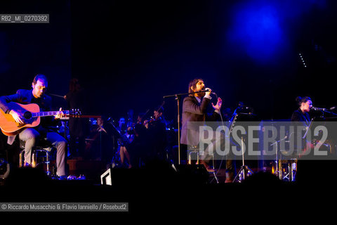Rome Auditorium Music Park Feb 20 2013.Italian indie rock band Baustelle in concert Fantasma..Francesco Bianconi - lyrics, vocals, guitar, keyboard.Rachele Bastreghi - vocals, keyboard, percussion.Claudio Brasini - guitarEnsemble Simphony Orchestra.  ©Riccardo Musacchio & Flavio Ianniello/Rosebud2
