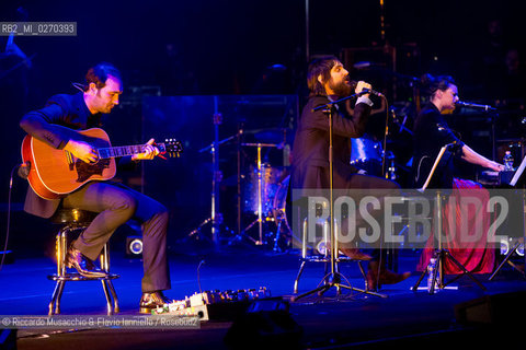 Rome Auditorium Music Park Feb 20 2013.Italian indie rock band Baustelle in concert Fantasma..Francesco Bianconi - lyrics, vocals, guitar, keyboard.Rachele Bastreghi - vocals, keyboard, percussion.Claudio Brasini - guitarEnsemble Simphony Orchestra.  ©Riccardo Musacchio & Flavio Ianniello/Rosebud2
