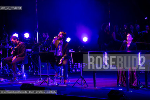 Rome Auditorium Music Park Feb 20 2013.Italian indie rock band Baustelle in concert Fantasma..Francesco Bianconi - lyrics, vocals, guitar, keyboard.Rachele Bastreghi - vocals, keyboard, percussion.Claudio Brasini - guitarEnsemble Simphony Orchestra.  ©Riccardo Musacchio & Flavio Ianniello/Rosebud2