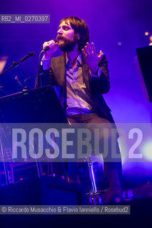Rome Auditorium Music Park Feb 20 2013.Italian indie rock band Baustelle in concert Fantasma..Francesco Bianconi - lyrics, vocals, guitar, keyboard.Rachele Bastreghi - vocals, keyboard, percussion.Claudio Brasini - guitarEnsemble Simphony Orchestra.  ©Riccardo Musacchio & Flavio Ianniello/Rosebud2
