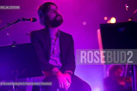 Rome Auditorium Music Park Feb 20 2013.Italian indie rock band Baustelle in concert Fantasma..Francesco Bianconi - lyrics, vocals, guitar, keyboard.Rachele Bastreghi - vocals, keyboard, percussion.Claudio Brasini - guitarEnsemble Simphony Orchestra.  ©Riccardo Musacchio & Flavio Ianniello/Rosebud2
