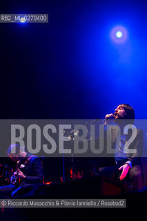 Rome Auditorium Music Park Feb 20 2013.Italian indie rock band Baustelle in concert Fantasma..Francesco Bianconi - lyrics, vocals, guitar, keyboard.Rachele Bastreghi - vocals, keyboard, percussion.Claudio Brasini - guitarEnsemble Simphony Orchestra.  ©Riccardo Musacchio & Flavio Ianniello/Rosebud2