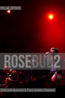 Rome Auditorium Music Park Feb 20 2013.Italian indie rock band Baustelle in concert Fantasma..Francesco Bianconi - lyrics, vocals, guitar, keyboard.Rachele Bastreghi - vocals, keyboard, percussion.Claudio Brasini - guitarEnsemble Simphony Orchestra.  ©Riccardo Musacchio & Flavio Ianniello/Rosebud2