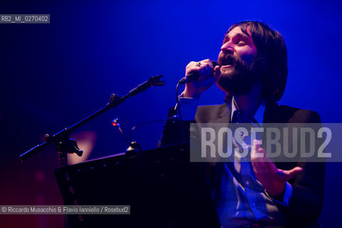 Rome Auditorium Music Park Feb 20 2013.Italian indie rock band Baustelle in concert Fantasma..Francesco Bianconi - lyrics, vocals, guitar, keyboard.Rachele Bastreghi - vocals, keyboard, percussion.Claudio Brasini - guitarEnsemble Simphony Orchestra.  ©Riccardo Musacchio & Flavio Ianniello/Rosebud2
