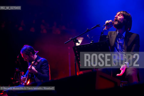 Rome Auditorium Music Park Feb 20 2013.Italian indie rock band Baustelle in concert Fantasma..Francesco Bianconi - lyrics, vocals, guitar, keyboard.Rachele Bastreghi - vocals, keyboard, percussion.Claudio Brasini - guitarEnsemble Simphony Orchestra.  ©Riccardo Musacchio & Flavio Ianniello/Rosebud2