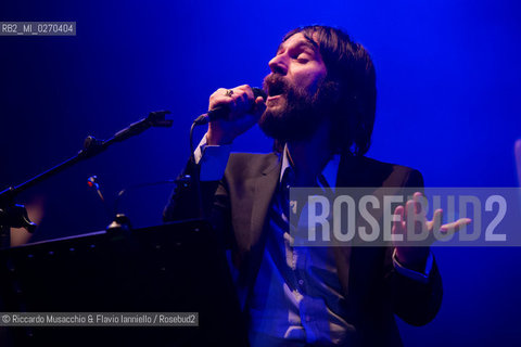 Rome Auditorium Music Park Feb 20 2013.Italian indie rock band Baustelle in concert Fantasma..Francesco Bianconi - lyrics, vocals, guitar, keyboard.Rachele Bastreghi - vocals, keyboard, percussion.Claudio Brasini - guitarEnsemble Simphony Orchestra.  ©Riccardo Musacchio & Flavio Ianniello/Rosebud2