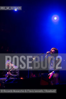 Rome Auditorium Music Park Feb 20 2013.Italian indie rock band Baustelle in concert Fantasma..Francesco Bianconi - lyrics, vocals, guitar, keyboard.Rachele Bastreghi - vocals, keyboard, percussion.Claudio Brasini - guitarEnsemble Simphony Orchestra.  ©Riccardo Musacchio & Flavio Ianniello/Rosebud2