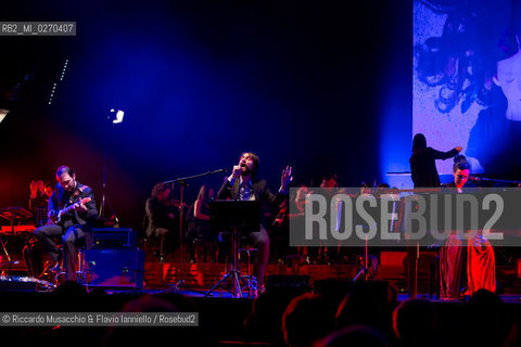 Rome Auditorium Music Park Feb 20 2013.Italian indie rock band Baustelle in concert Fantasma..Francesco Bianconi - lyrics, vocals, guitar, keyboard.Rachele Bastreghi - vocals, keyboard, percussion.Claudio Brasini - guitarEnsemble Simphony Orchestra.  ©Riccardo Musacchio & Flavio Ianniello/Rosebud2