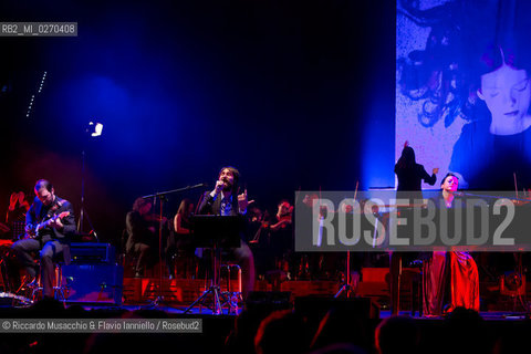 Rome Auditorium Music Park Feb 20 2013.Italian indie rock band Baustelle in concert Fantasma..Francesco Bianconi - lyrics, vocals, guitar, keyboard.Rachele Bastreghi - vocals, keyboard, percussion.Claudio Brasini - guitarEnsemble Simphony Orchestra.  ©Riccardo Musacchio & Flavio Ianniello/Rosebud2