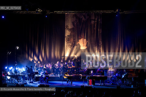 Rome Auditorium Music Park Feb 20 2013.Italian indie rock band Baustelle in concert Fantasma..Francesco Bianconi - lyrics, vocals, guitar, keyboard.Rachele Bastreghi - vocals, keyboard, percussion.Claudio Brasini - guitarEnsemble Simphony Orchestra.  ©Riccardo Musacchio & Flavio Ianniello/Rosebud2