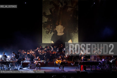 Rome Auditorium Music Park Feb 20 2013.Italian indie rock band Baustelle in concert Fantasma..Francesco Bianconi - lyrics, vocals, guitar, keyboard.Rachele Bastreghi - vocals, keyboard, percussion.Claudio Brasini - guitarEnsemble Simphony Orchestra.  ©Riccardo Musacchio & Flavio Ianniello/Rosebud2