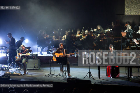 Rome Auditorium Music Park Feb 20 2013.Italian indie rock band Baustelle in concert Fantasma..Francesco Bianconi - lyrics, vocals, guitar, keyboard.Rachele Bastreghi - vocals, keyboard, percussion.Claudio Brasini - guitarEnsemble Simphony Orchestra.  ©Riccardo Musacchio & Flavio Ianniello/Rosebud2