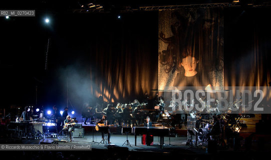 Rome Auditorium Music Park Feb 20 2013.Italian indie rock band Baustelle in concert Fantasma..Francesco Bianconi - lyrics, vocals, guitar, keyboard.Rachele Bastreghi - vocals, keyboard, percussion.Claudio Brasini - guitarEnsemble Simphony Orchestra.  ©Riccardo Musacchio & Flavio Ianniello/Rosebud2