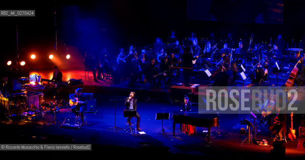 Rome Auditorium Music Park Feb 20 2013.Italian indie rock band Baustelle in concert Fantasma..Francesco Bianconi - lyrics, vocals, guitar, keyboard.Rachele Bastreghi - vocals, keyboard, percussion.Claudio Brasini - guitarEnsemble Simphony Orchestra.  ©Riccardo Musacchio & Flavio Ianniello/Rosebud2