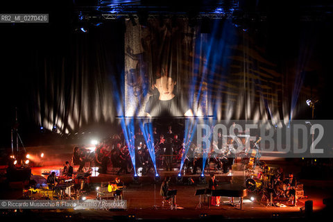 Rome Auditorium Music Park Feb 20 2013.Italian indie rock band Baustelle in concert Fantasma..Francesco Bianconi - lyrics, vocals, guitar, keyboard.Rachele Bastreghi - vocals, keyboard, percussion.Claudio Brasini - guitarEnsemble Simphony Orchestra.  ©Riccardo Musacchio & Flavio Ianniello/Rosebud2