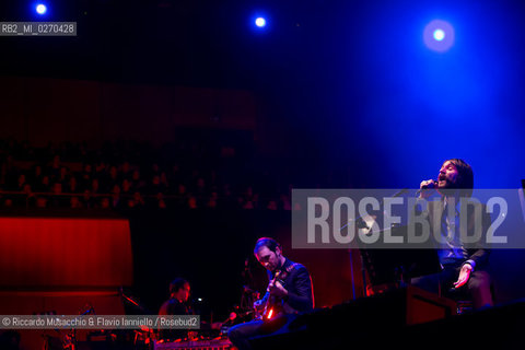 Rome Auditorium Music Park Feb 20 2013.Italian indie rock band Baustelle in concert Fantasma..Francesco Bianconi - lyrics, vocals, guitar, keyboard.Rachele Bastreghi - vocals, keyboard, percussion.Claudio Brasini - guitarEnsemble Simphony Orchestra.  ©Riccardo Musacchio & Flavio Ianniello/Rosebud2