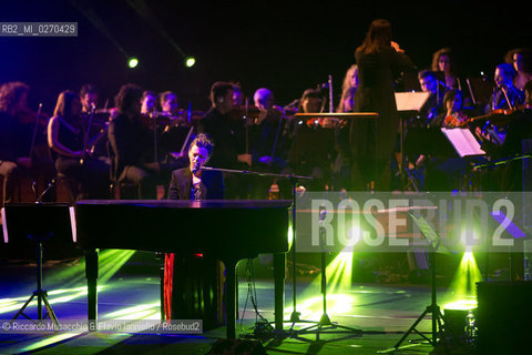 Rome Auditorium Music Park Feb 20 2013.Italian indie rock band Baustelle in concert Fantasma..Francesco Bianconi - lyrics, vocals, guitar, keyboard.Rachele Bastreghi - vocals, keyboard, percussion.Claudio Brasini - guitarEnsemble Simphony Orchestra.  ©Riccardo Musacchio & Flavio Ianniello/Rosebud2