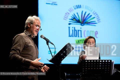 Rome, Auditorium Music Park Mar 10 2013.Libri come. Festa del Libro e della Lettura, anteprima.Israeli author David Grossman Caduto fuori dal tempo .conversation with Marino Sinibaldi..reading of Alvia Reale and Graziano Piazza. ©Riccardo Musacchio & Flavio Ianniello/Rosebud2