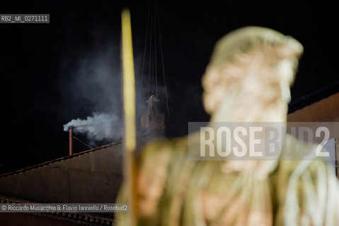 Vatican City, Italy - March 13 2013. Cardinal Jorge Mario Bergoglio, archbishop of Buenos Aires, elected as Pope Francesco. in the picture: white smoke from the Sistine Chapel chimney.  ©Riccardo Musacchio & Flavio Ianniello/Rosebud2