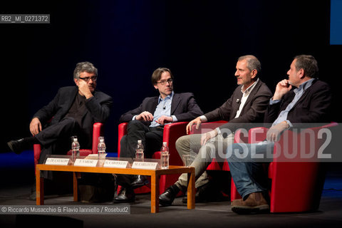 Roma, Auditorium Parco della Musica 15 03 2013.Libri Come, Festa del Libro e della Lettura.Nella foto: Massimo carlotto, Gianrico Carofiglio e Giancarlo De Cataldo, conduce Federico Varese. ©Riccardo Musacchio & Flavio Ianniello/Rosebud2