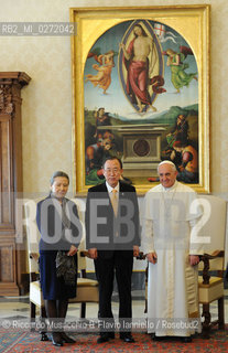 Città del Vaticano, palazzo Apostolico 09 04 2013.Sua Santità Papa Francesco riceve in udienza il Segretario Generale dell’Organizzazione delle Nazioni Unite, S.E. il Signor Ban Ki-Moon.. ©Riccardo Musacchio & Flavio Ianniello/Rosebud2