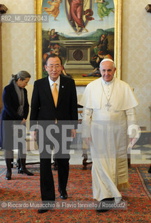 Città del Vaticano, palazzo Apostolico 09 04 2013.Sua Santità Papa Francesco riceve in udienza il Segretario Generale dell’Organizzazione delle Nazioni Unite, S.E. il Signor Ban Ki-Moon.. ©Riccardo Musacchio & Flavio Ianniello/Rosebud2