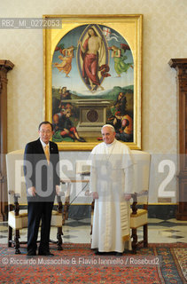 Città del Vaticano, palazzo Apostolico 09 04 2013.Sua Santità Papa Francesco riceve in udienza il Segretario Generale dell’Organizzazione delle Nazioni Unite, S.E. il Signor Ban Ki-Moon.. ©Riccardo Musacchio & Flavio Ianniello/Rosebud2