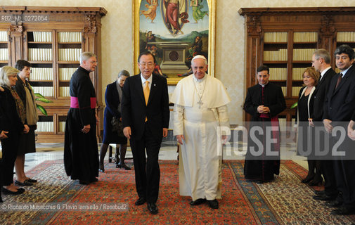 Città del Vaticano, palazzo Apostolico 09 04 2013.Sua Santità Papa Francesco riceve in udienza il Segretario Generale dell’Organizzazione delle Nazioni Unite, S.E. il Signor Ban Ki-Moon.. ©Riccardo Musacchio & Flavio Ianniello/Rosebud2