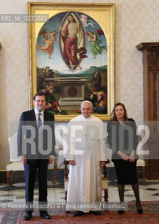 Città del Vaticano, Palazzo Apostolico 15 04 213.Sua Santità Papa Francesco  riceve in udienza il Primo Ministro spagnolo Mariano Rajoy accompagnato da mons. Georg Gaenswein. ©Riccardo Musacchio & Flavio Ianniello/Rosebud2