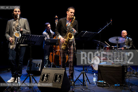 Roma, Auditorium Parco della Musica 17 05 2013.Festival del sassofono Roberto Gatto.special guest .Max Ionata, Francesco Bearzatti, Luca Fattorini.Roberto Gatto batteria.Max Ionata sassofono.Francesco Bearzatti sassofono.Luca Fattorini basso. ©Riccardo Musacchio & Flavio Ianniello/Rosebud2