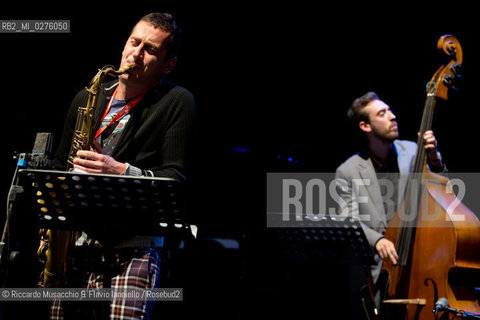 Roma, Auditorium Parco della Musica 17 05 2013.Festival del sassofono Roberto Gatto.special guest .Max Ionata, Francesco Bearzatti, Luca Fattorini.Roberto Gatto batteria.Max Ionata sassofono.Francesco Bearzatti sassofono.Luca Fattorini basso. ©Riccardo Musacchio & Flavio Ianniello/Rosebud2