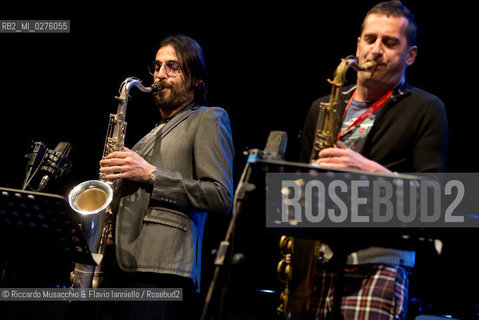 Roma, Auditorium Parco della Musica 17 05 2013.Festival del sassofono Roberto Gatto.special guest .Max Ionata, Francesco Bearzatti, Luca Fattorini.Roberto Gatto batteria.Max Ionata sassofono.Francesco Bearzatti sassofono.Luca Fattorini basso. ©Riccardo Musacchio & Flavio Ianniello/Rosebud2