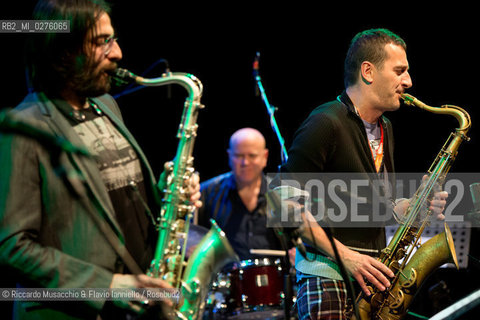 Roma, Auditorium Parco della Musica 17 05 2013.Festival del sassofono Roberto Gatto.special guest .Max Ionata, Francesco Bearzatti, Luca Fattorini.Roberto Gatto batteria.Max Ionata sassofono.Francesco Bearzatti sassofono.Luca Fattorini basso. ©Riccardo Musacchio & Flavio Ianniello/Rosebud2
