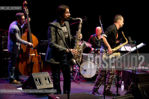 Roma, Auditorium Parco della Musica 17 05 2013.Festival del sassofono Roberto Gatto.special guest .Max Ionata, Francesco Bearzatti, Luca Fattorini.Roberto Gatto batteria.Max Ionata sassofono.Francesco Bearzatti sassofono.Luca Fattorini basso. ©Riccardo Musacchio & Flavio Ianniello/Rosebud2