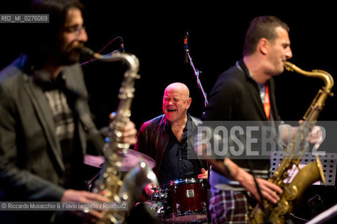 Roma, Auditorium Parco della Musica 17 05 2013.Festival del sassofono Roberto Gatto.special guest .Max Ionata, Francesco Bearzatti, Luca Fattorini.Roberto Gatto batteria.Max Ionata sassofono.Francesco Bearzatti sassofono.Luca Fattorini basso. ©Riccardo Musacchio & Flavio Ianniello/Rosebud2