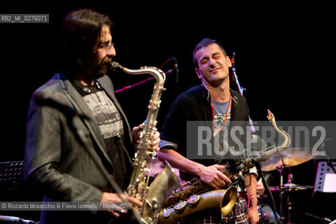 Roma, Auditorium Parco della Musica 17 05 2013.Festival del sassofono Roberto Gatto.special guest .Max Ionata, Francesco Bearzatti, Luca Fattorini.Roberto Gatto batteria.Max Ionata sassofono.Francesco Bearzatti sassofono.Luca Fattorini basso. ©Riccardo Musacchio & Flavio Ianniello/Rosebud2