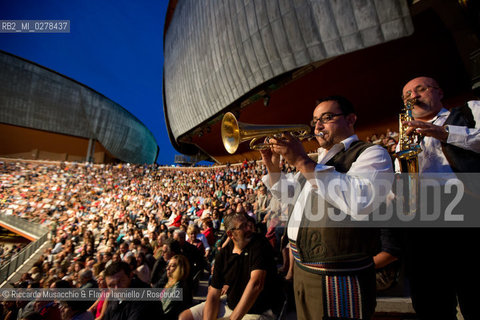 Rome, Auditorium Music Park  Jun 29 2013.Luglio suona bene 2013 .Goran Bregovic La Notte della Taranta .Wedding and Funeral Band, Orchestra de La Notte della Taranta .Enza Pagliara voce and Alessia Tondo voice.. ©Riccardo Musacchio & Flavio Ianniello/Rosebud2