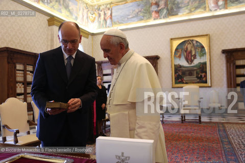 Città del Vaticano, Biblioteca Jul 04 2012.The Holy Father Papa Francesco meet Italian Premier Enrico Letta.. ©Riccardo Musacchio & Flavio Ianniello/Rosebud2