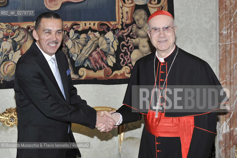Città del Vaticano, Biblioteca Jul 04 2012.Pope Francesco meets  George Maxwell Richards president of Trinidada and Tobagos repubblic..In the picture: the president with Mons. Tarcisio Bertone. ©Riccardo Musacchio & Flavio Ianniello/Rosebud2