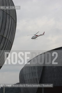 Roma, Auditorium Parco della Musica 18 12 2008.Festival delle Scienze LUniverso. nella foto: Helicopter Quartet di Karlheinz Stockhausen, Quartetto Arditti, quattro elicotteri in volo, Alvise Vidolin regia audio.  ©Riccardo Musacchio & Flavio Ianniello/Rosebud2