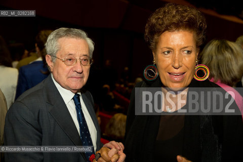 Roma, Auditorium parco della Musica 26 09 2013..Omaggio a Trovajoli .Orchestra e Coro dellAccademia Nazionale di Santa Cecilia.Franco Petracchi direttore.Enrico Pieranunzi pianoforte.Massimo Quarta violino.Nella foto: Bruno Cagli e Carla Fendi. ©Riccardo Musacchio & Flavio Ianniello/Rosebud2