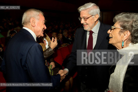 Roma, Auditorium parco della Musica 26 09 2013..Omaggio a Trovajoli .Orchestra e Coro dellAccademia Nazionale di Santa Cecilia.Franco Petracchi direttore.Enrico Pieranunzi pianoforte.Massimo Quarta violino.Nella foto: Gianni Letta, Ettore Scola con la moglie. ©Riccardo Musacchio & Flavio Ianniello/Rosebud2