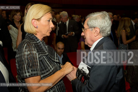 Roma, Auditorium parco della Musica 26 09 2013..Omaggio a Trovajoli .Orchestra e Coro dellAccademia Nazionale di Santa Cecilia.Franco Petracchi direttore.Enrico Pieranunzi pianoforte.Massimo Quarta violino.Nella foto: Maria Paola Trovajoli e Bruno Cagli. ©Riccardo Musacchio & Flavio Ianniello/Rosebud2