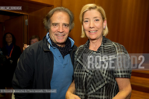 Roma, Auditorium parco della Musica 26 09 2013..Omaggio a Trovajoli .Orchestra e Coro dellAccademia Nazionale di Santa Cecilia.Franco Petracchi direttore.Enrico Pieranunzi pianoforte.Massimo Quarta violino.Nella foto: Enrico Montesano e Maria Paola Trovajoli. ©Riccardo Musacchio & Flavio Ianniello/Rosebud2