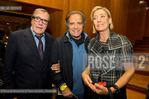 Roma, Auditorium parco della Musica 26 09 2013..Omaggio a Trovajoli .Orchestra e Coro dellAccademia Nazionale di Santa Cecilia.Franco Petracchi direttore.Enrico Pieranunzi pianoforte.Massimo Quarta violino.Nella foto: Carlo Giuffrè, Enrico Montesano e Maria Paola Trovajoli. ©Riccardo Musacchio & Flavio Ianniello/Rosebud2