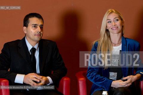 Roma, Auditorium Parco della Musica 09 01 2014.Conferenza stampa di presentazione di Eleonora Abbagnato e le stelle dellOperà di Parigi in scena il 26 Gennaio..Nella foto:  Daniele Cipriani, Eleonora Abbagnato . ©Riccardo Musacchio & Flavio Ianniello/Rosebud2