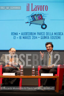 Roma, Auditorium Parco della Musica 13 03 2014.Libri Come, Festa del Libeo e della Lettura Il Lavoro..Nella foto: lezione di Umberto eco, interviene Stefano Bartezzaghi. ©Riccardo Musacchio & Flavio Ianniello/Rosebud2