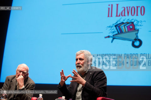 Roma, Auditorium Parco della Musica 13 03 2014.Libri Come, Festa del Libeo e della Lettura Il Lavoro..Nella foto: lezione di Andrea Camilleri, interviene Francesco Piccolo. ©Riccardo Musacchio & Flavio Ianniello/Rosebud2