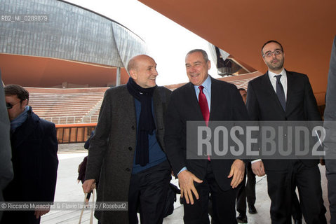 Roma, Auditorium Parco della Musica 13 03 2014.Libri Come, Festa del Libeo e della Lettura Il Lavoro.Nella foto:  Pietro Grasso Presidente del Senato accolto da Marino Sinibaldi. ©Riccardo Musacchio & Flavio Ianniello/Rosebud2